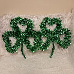 NWT Saint Patrick’s Day Shamrock Green Clover Tinsel Wreath Decor - Set of 2